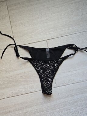 SHEIN Black Rhinestone Tie-Side Bikini Bottom
